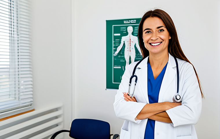 **

"A friendly family doctor in a clean, modern clinic in Lisbon, Portugal.  She is wearing a white coat and a stethoscope, smiling warmly at the viewer. The office is bright and cheerful, with medical charts and models visible in the background. Fully clothed, appropriate attire, safe for work, perfect anatomy, natural proportions, professional photography, high quality."

**