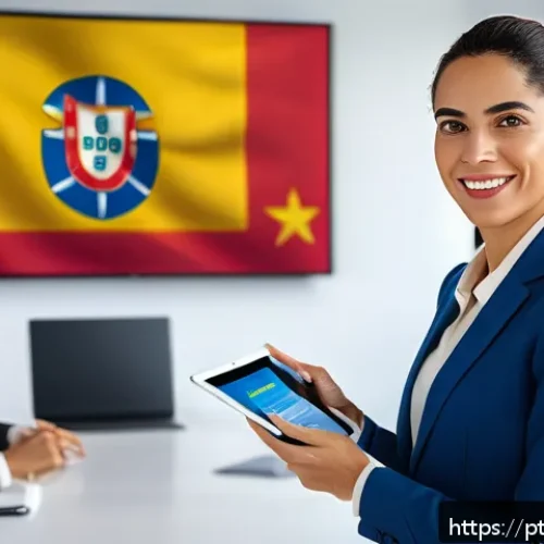 Home 17 스페인어 공인 시험 점수 변환 - A professional Brazilian businesswoman confidently participating in a virtual international meeting,...